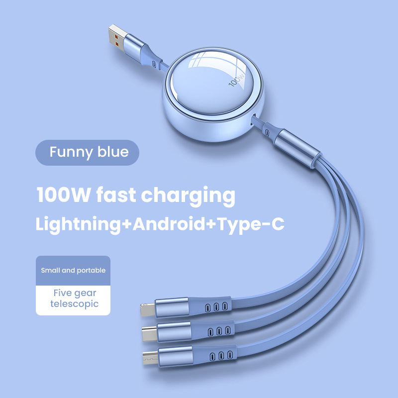 2in1 3in1 6A 100W USB Cable for Huawei/Honor Retractable Portable 3 in 1 Micro USB Type C Fast Charger Cable F      _voghion.com