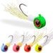 Confezione da 5 pezzi di esche artificiali con testa di piombo Big Eye Jig legate con piume e ami per la pesca a mosca_voghion.com