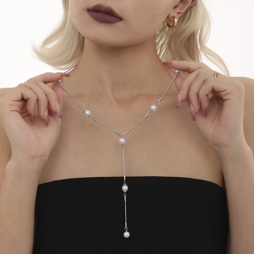 Omeka rustfritt stål perle Y-formet høst- og vinter krageben genserkjede lys innsmykket dusk halskjede kvinnelig_voghion.com