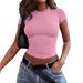 2025 Xiyin Solid Color Round Neck Basic Sleeve Short T-Shirt For Women_voghion.com
