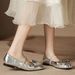 H83-5 Internet Celebrity Style Flat Slip-On Soft Sole Comfortable Silver Wom's Shoes With Metal Buckle Loafers For_voghion.com