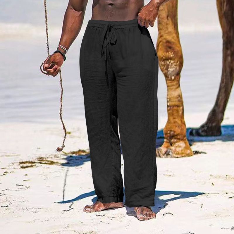 Pantalon ample en lin pour hommes, vêtements simples, mode, couleur unie, loisirs, coton, chanvre_voghion.com