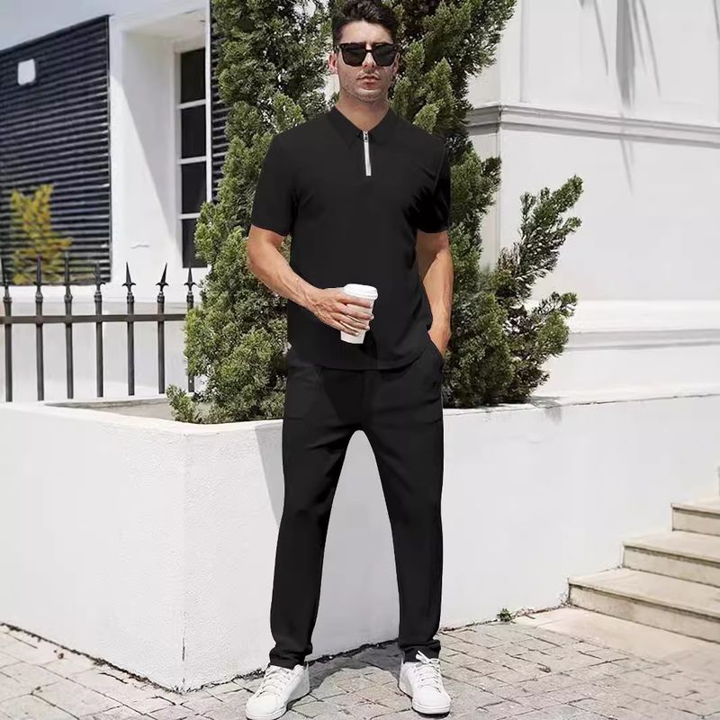 2-teiliger Herren-Revers-Reißverschluss, kurzärmelige Hose, lässiger Sportanzug, modisches Poloshirt_voghion.com