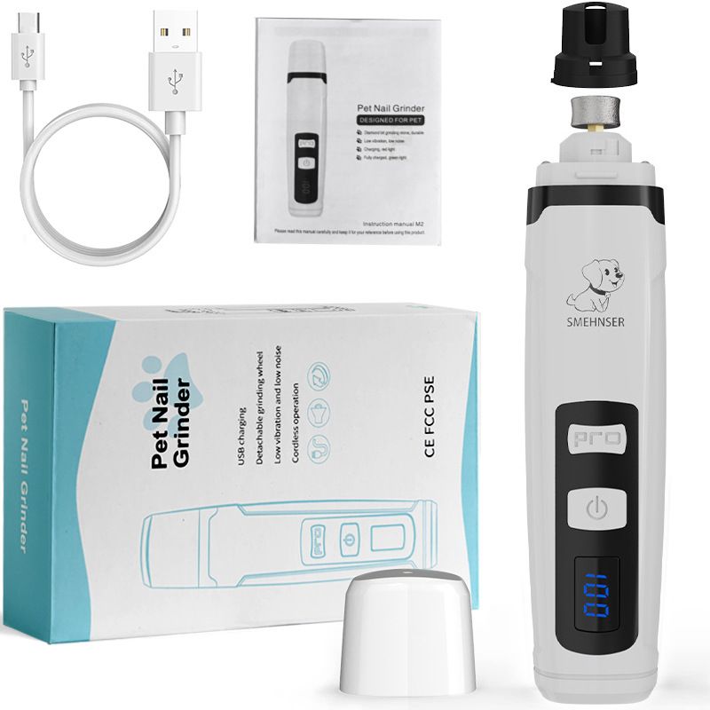 2-Speed Digital Display Electric Pet Grinder LED Dual Light Cat Dog USB Rechargeable Nail Clipper_voghion.com