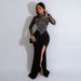Women's clothing hot diamond pearl see through waist and hip elastic slit dress_voghion.com