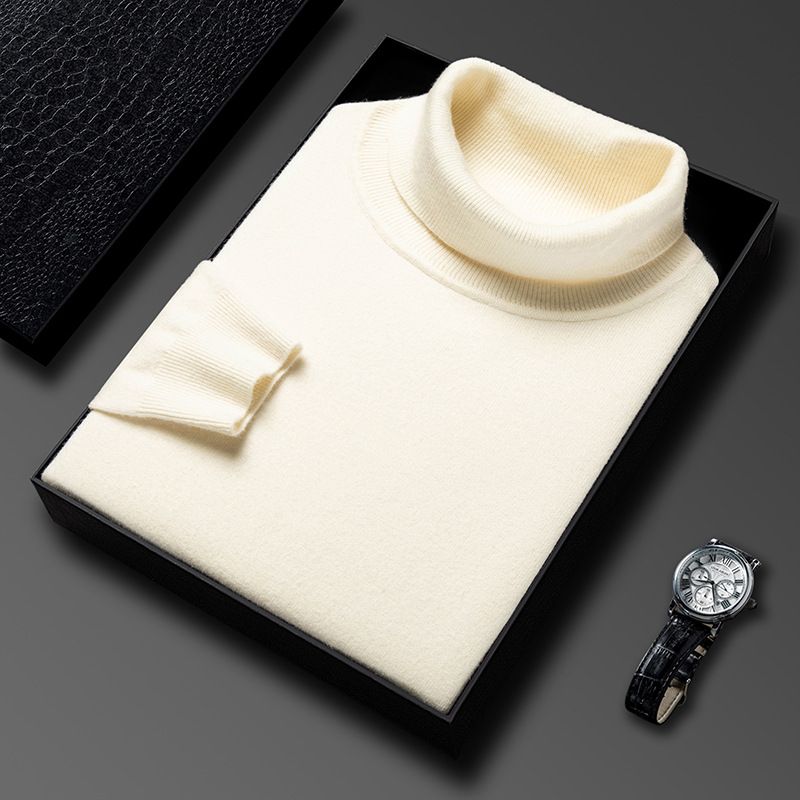 Maglione in lana a collo alto per uomo inverno 2024, tinta unita, versione pulita, fodera calda e spessa, base casual, maglione da uomo_voghion.com