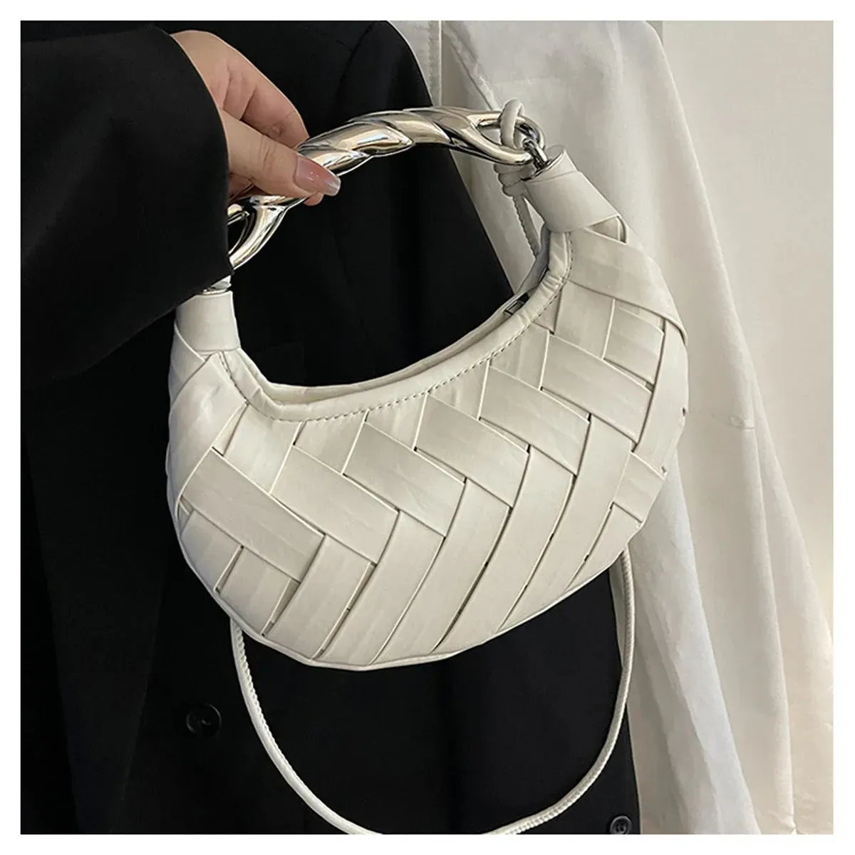 La sensazione di lusso di intrecciare borse da donna in PU, borse della spazzatura alla moda e tracolle con texture sociali quotidiane_voghion.com