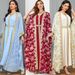 Elegant Middle Eastern Two-Piece Abaya Dress With Long Robe & Scarf – Flowy Maxi Dress For Women, Modest Islamic Fashion In Red, Apricot, Light Blue_voghion.com