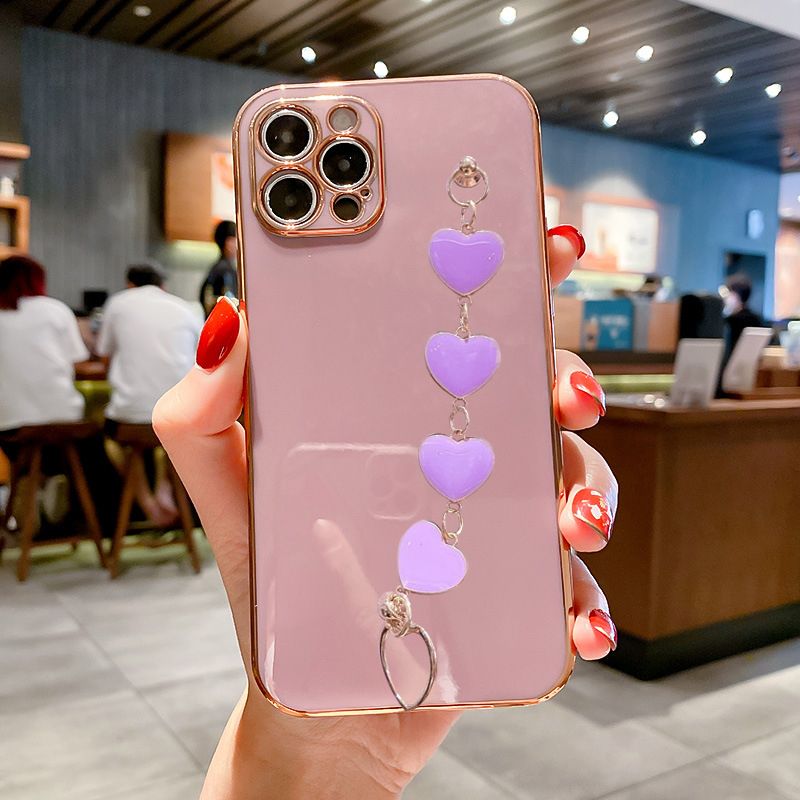 Custodia per telefono in Silicone morbido con cinturino a cuore per Xiaomi Redmi Note 10 pro 10s Placcatura posteriore Redmi Note 8 7 note9 9t 9A _voghion.com