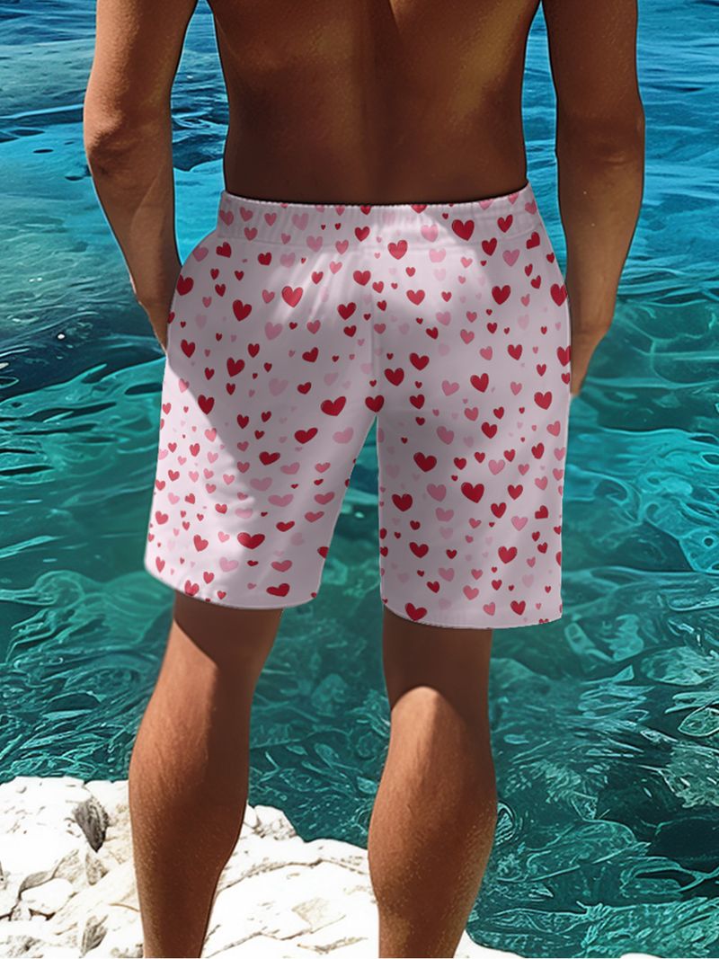 Unbeatable Quality Unbeatable Quality Men's Oversized Loose Running Sports Basketball With Heart-shaped Printed Hawaiian Beach Shorts_voghion.com