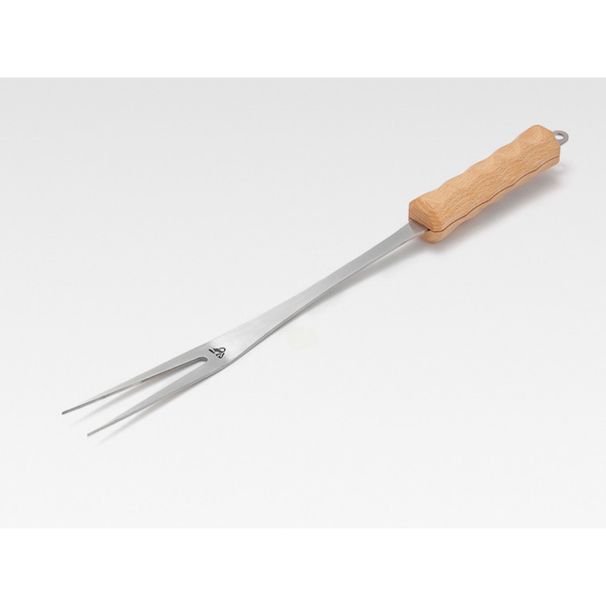 Outdoor with beech handle BBQ barbecue picnic stainless steel U-shaped fork, camping skewer fork_voghion.com