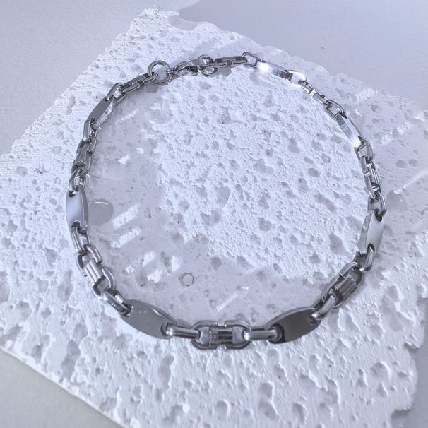 Corrente masculina feita à mão, moderna e atmosférica, conjunto de corrente imperador, corrente lisa de aço inoxidável com elos planos_voghion.com