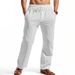 Pantaloni da uomo lunghi casual traspiranti comodi e dritti a righe verticali con coulisse in lino estivo da spiaggia 2025_voghion.com