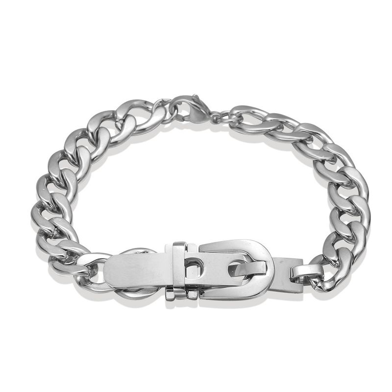 Pulsera de acero inoxidable estilo hip hop cubano con hebilla de titanio y correa pulida redonda cifrada para hombre. Accesorios._voghion.com