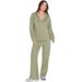 Zweiteiliges Lounge- und Jogging-Set – Strickoberteil mit V-Ausschnitt und lässige Hose, bequeme Loungewear für Damen (Matcha-Grün, S-XL)_voghion.com