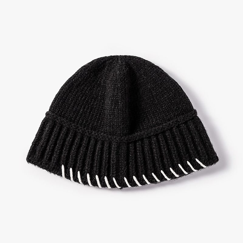 Wool Hat Women's Autumn Beanie Fashion Monochrome Stitching Winter Knitted Hat Knitted Cold Hat_voghion.com