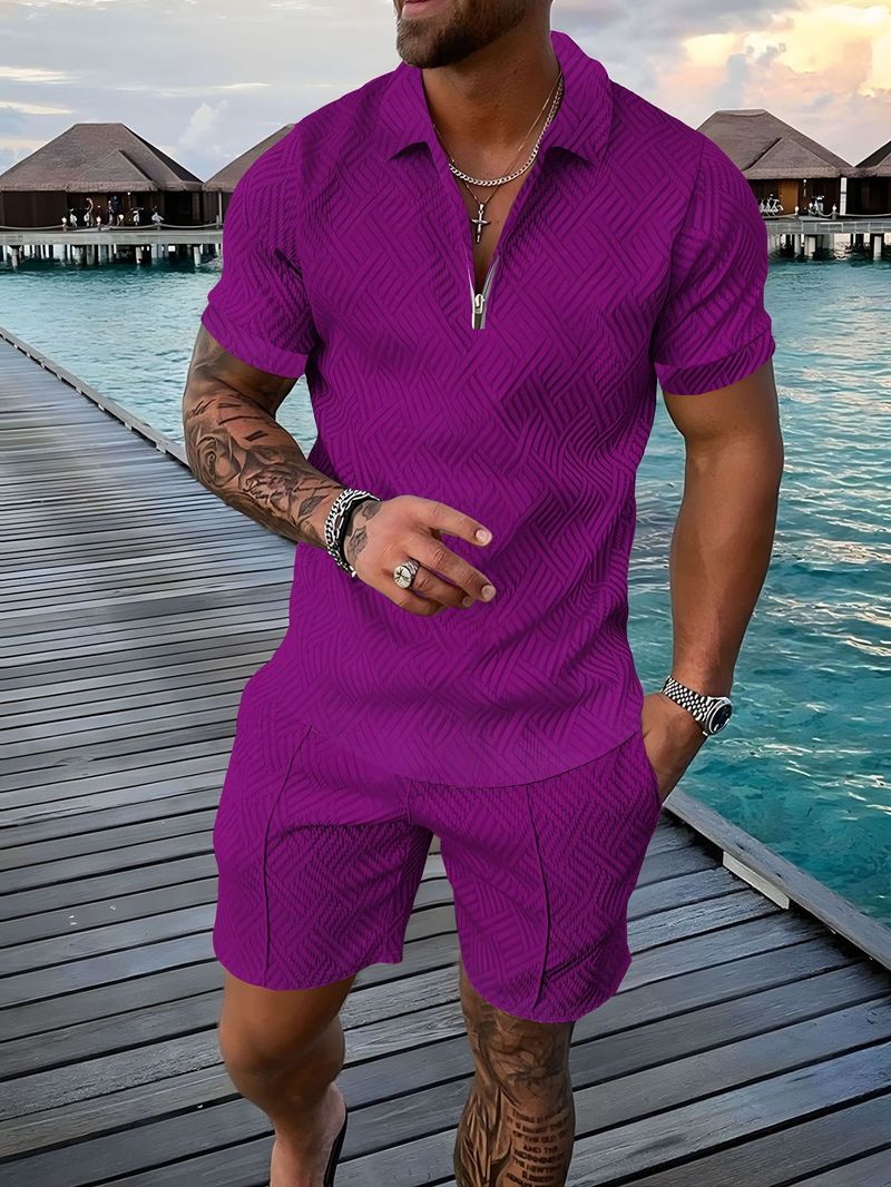 Men's Fashion Casual Suit 20 Colors Solid Color 3D Lapel Zipper POLO Shirt_voghion.com