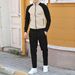 2024 Autumn/Winter New Men's Stand up Collar Waffle Color blocked Coat Pants Two Piece Set_voghion.com