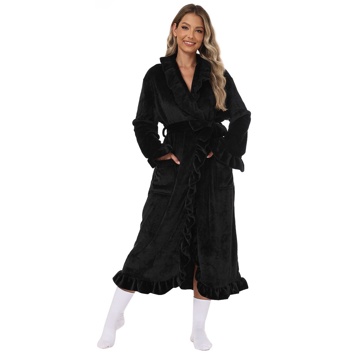 Château-Inspired Oversized Velvet Bathrobe - Oeko-Tex® Class I Certified, Recycled Polyester, Perfect For Spa Days & Historical Home Décor_voghion.com