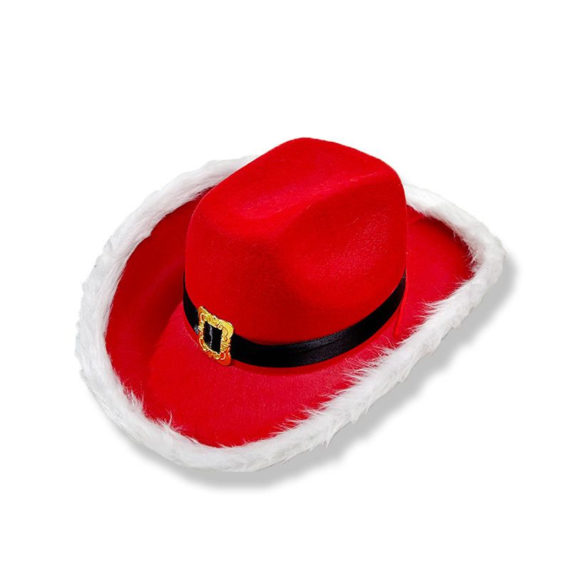 Nuovo grande cappello da cowboy natalizio con fibbia in metallo rosso oro per uomo e donna, decorazione per feste_voghion.com