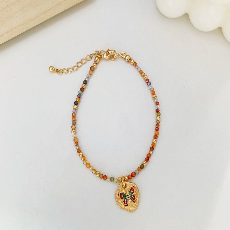 Women's Jewelry Simple Colorful Zircon Beaded Oil Drop Butterfly Necklace Female Versatile Temperament Shining Rainbow Clavicle Chain_voghion.com