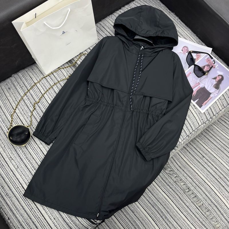 PD 5617 Spring/Summer New Waist Drawstring Design Hooded Mid-Length Trench Coat_voghion.com