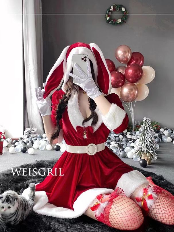 Ρούχα για ενήλικο κορίτσι λαγουδάκι COS στολή παράστασης Μεγάλη Κοκκινοσκουφίτσα Χριστουγεννιάτικο φόρεμα_voghion.com