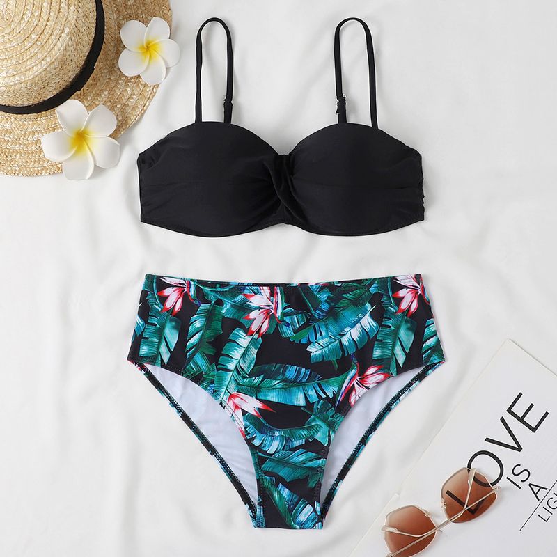 Women’s Clothing Gradient surf split bikini sexy floral cross hard bag swimsuit lace up high waist swimsuit_voghion.com