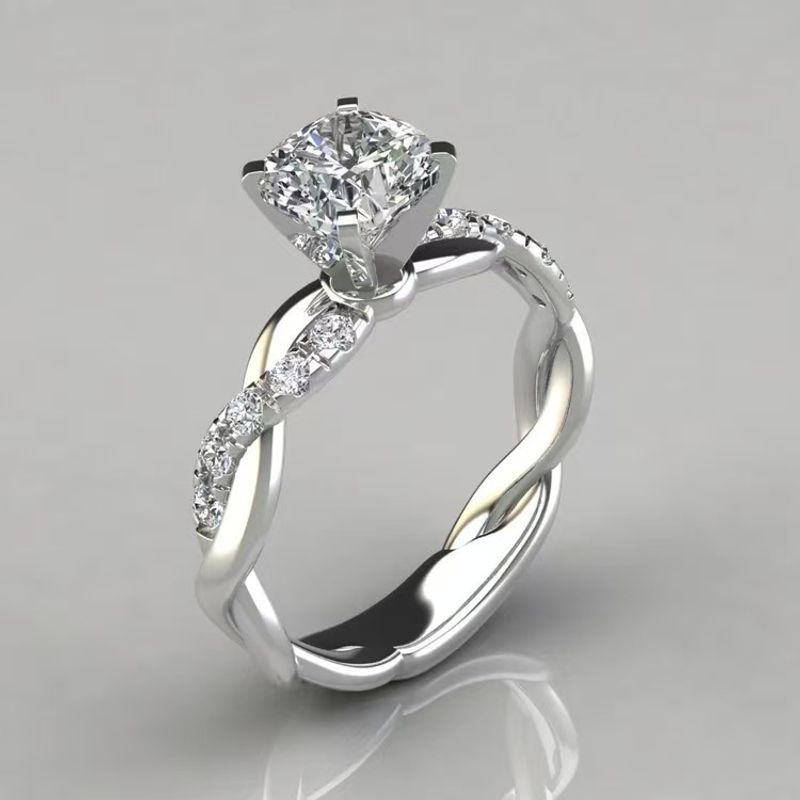Neuer Stil Galvanisierter weißer K Princess Square Verlobungsring für Damen zum Valentinstag_voghion.com