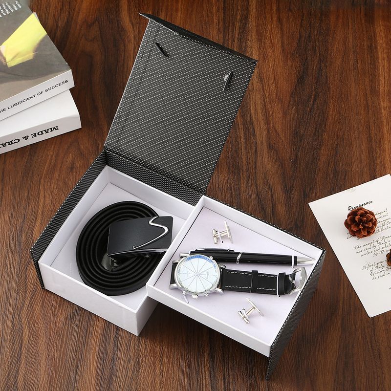 Uhren-Geschenkset Herren-Business-Geschenkset Praktisches Pu-Gürtel-Geldbörsen-Uhrenset Vatertagsgeschenk Vierteiliges Set_voghion.com