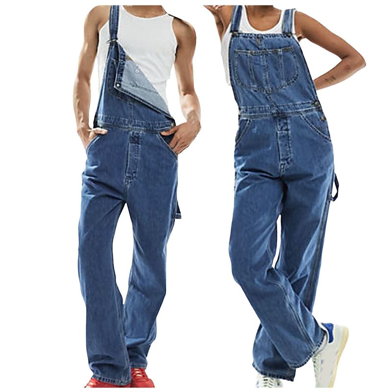 Men's Clothing Couples Outfit Men's Bib Denim Jumpsuit Ripped Denim Overalls Trousers_voghion.com
