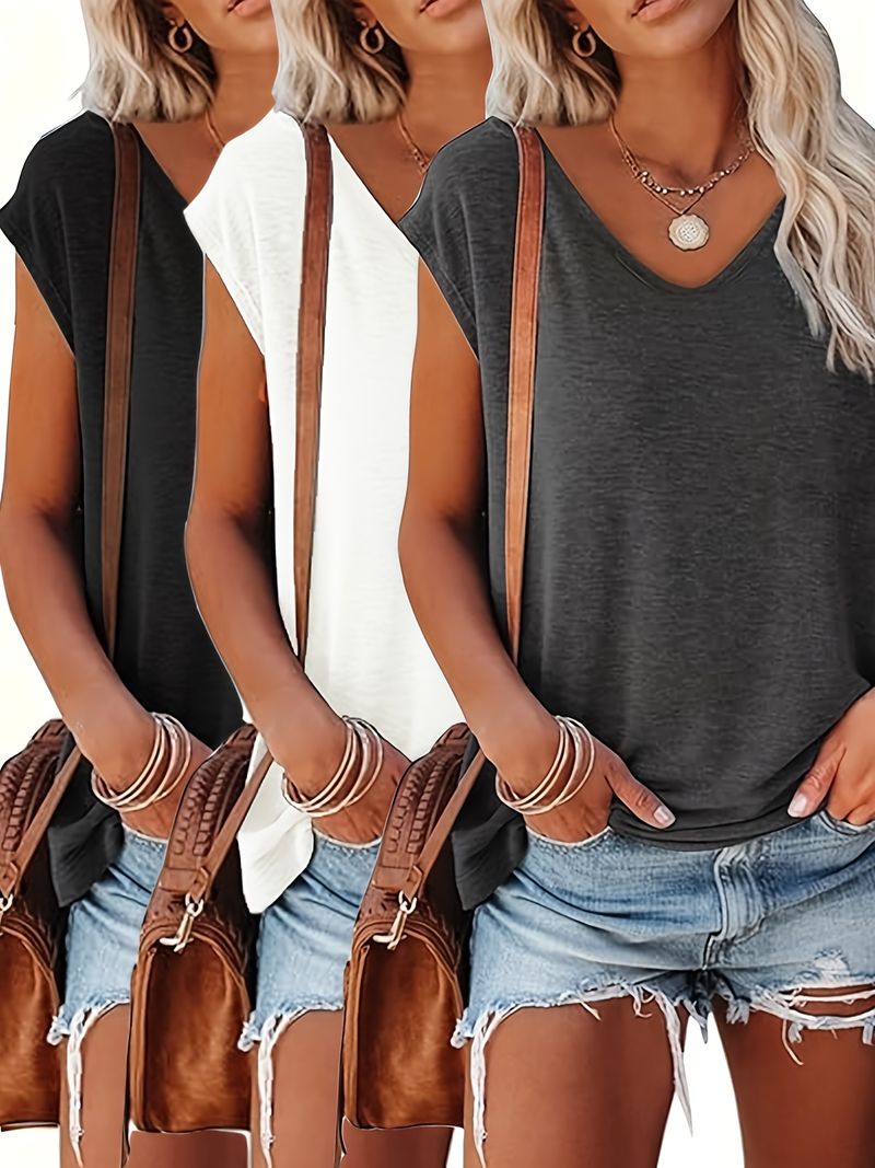 Three-Pack Women's Casual Sport T-Shirts, Solid Color Short Sleeve, Breathable Polyester Fabric, Hine Washable Ideal For_voghion.com