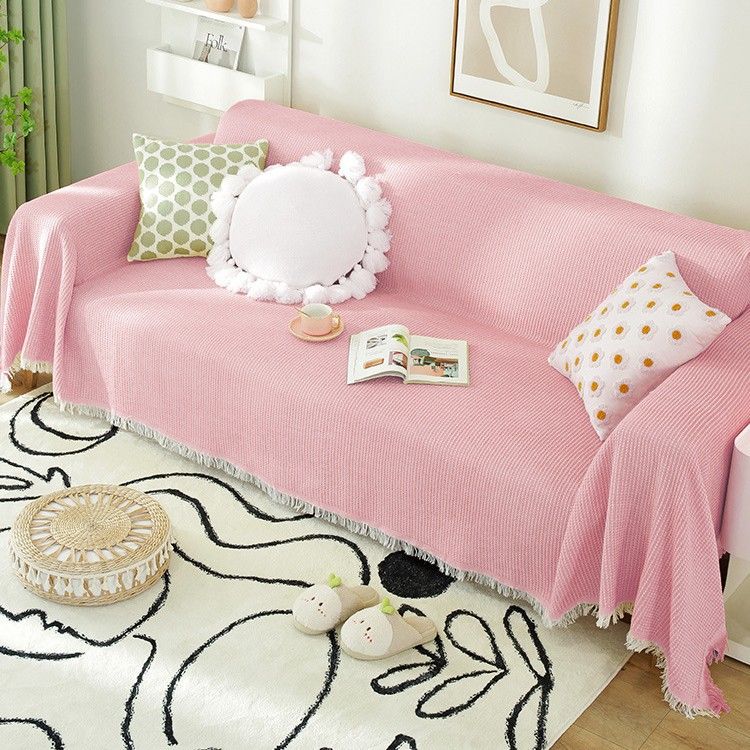 Copridivano reversibile in stile nordico – Coperta elasticizzata in maglia per divani componibili, colori geometrici e tinta unita su entrambi i lati (da 90x90 cm a 180x380 cm)_voghion.com