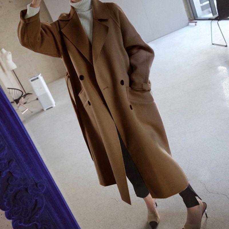 Women Winter Coats 2023 Autumn and Winter New Femmes Women's Solid Color Lapel Loose Long Double-sided Wool Coat Female_voghion.com