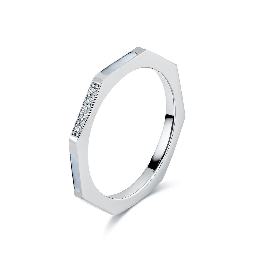 Titaaniteräksestä valmistettu timanttivalkoinen kuorisormus, kahdeksankulmainen, pieni hionta, yksinkertainen muotoilu, työmatkalaisten korut_voghion.com