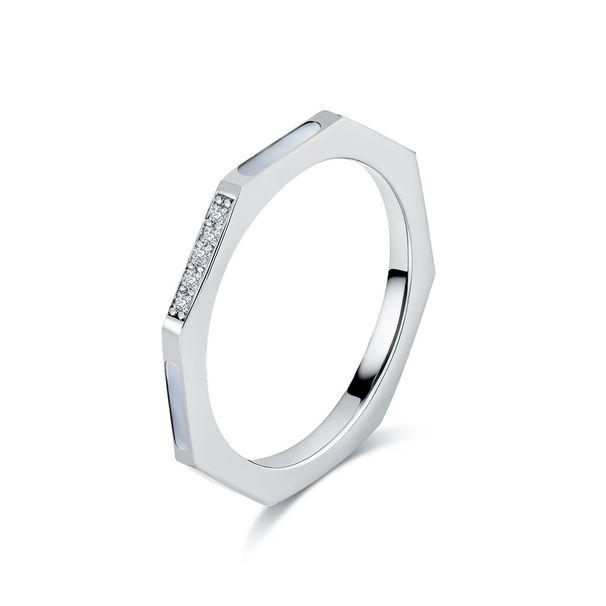 Titaaniteräksestä valmistettu timanttivalkoinen kuorisormus, kahdeksankulmainen, pieni hionta, yksinkertainen muotoilu, työmatkalaisten korut_voghion.com