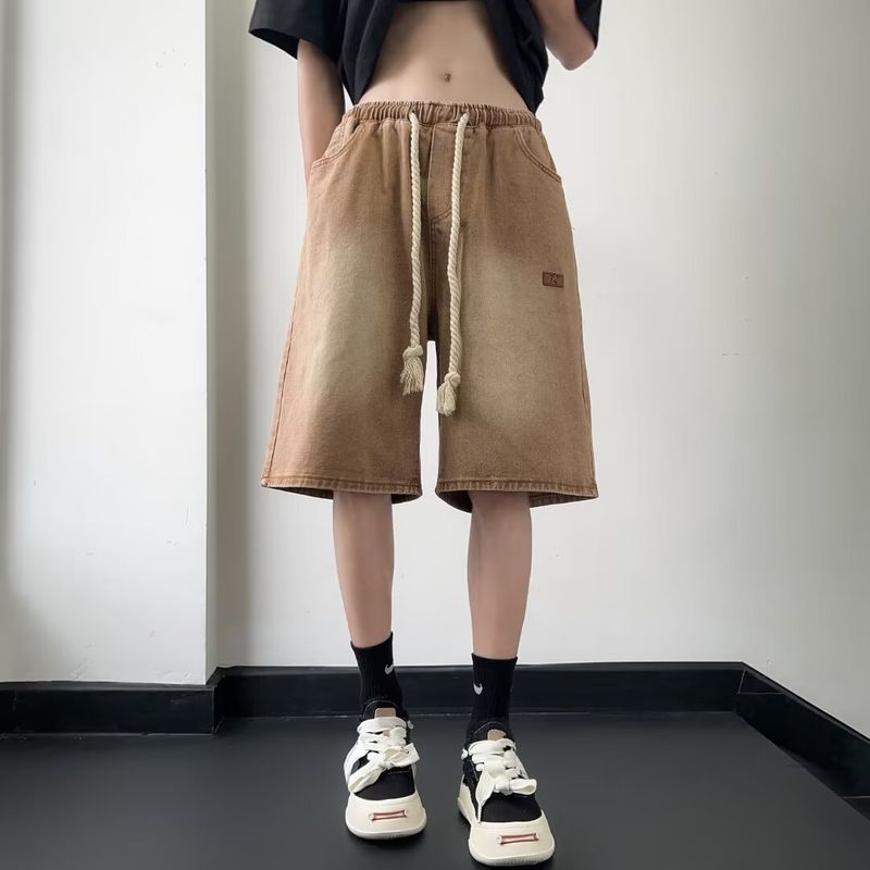 Jeans da uomo oversize in stile americano, con coulisse e elastico in vita, adatti a tutte le stagioni, colore caffè, stile High Street_voghion.com