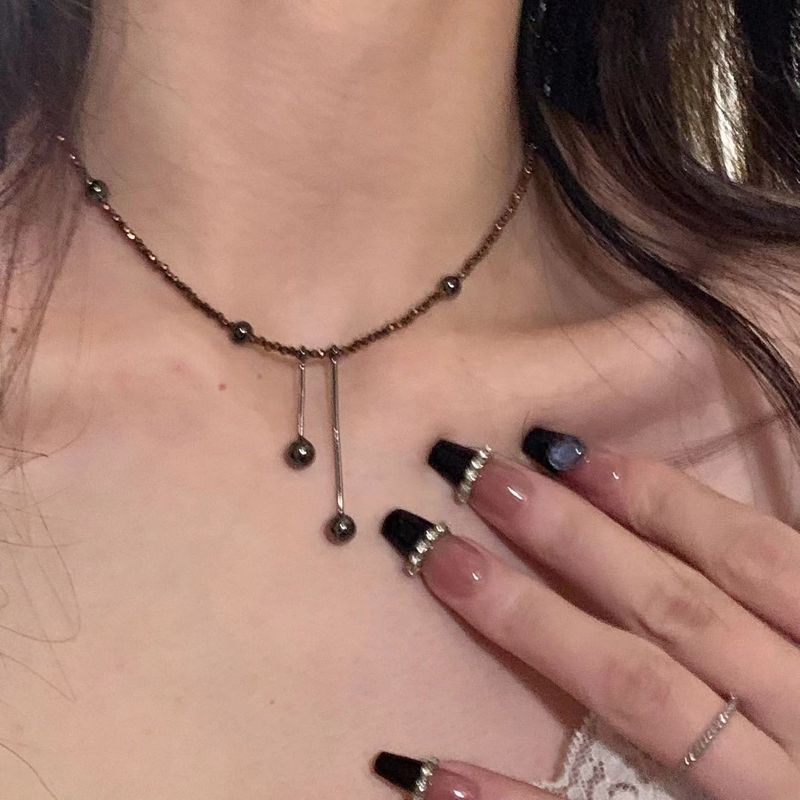 Brown Beaded Crystal No Diamond Fine Sparkling Necklace, Clavicle Chain, Simple And High-end Sweater Chain_voghion.com