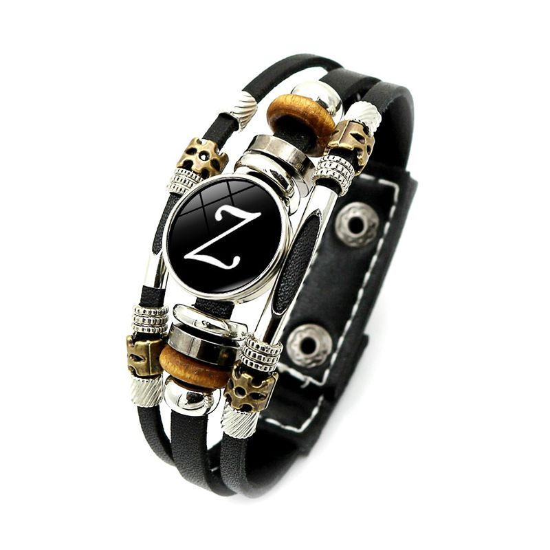 26 Bracciale in pelle alfabeto inglese femminile punk multistrato braccialetto di perline gioielli a mano_voghion.com