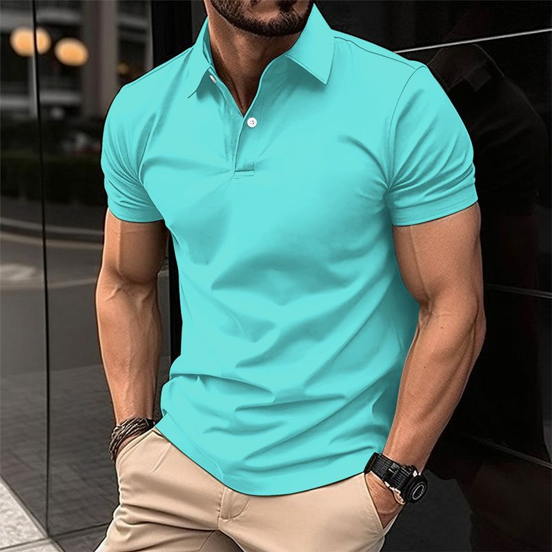 Herren Sommer Eisseide Baumwolle High-End-Poloshirt Kurzarm Business dünne Linie Revers T-Shirt Top Paul_voghion.com