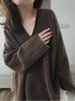 European V-Neck Lazy Style 2023 Spring Loose Soft Unique Super Beautiful Coffee Color Sweater Knitwear_voghion.com