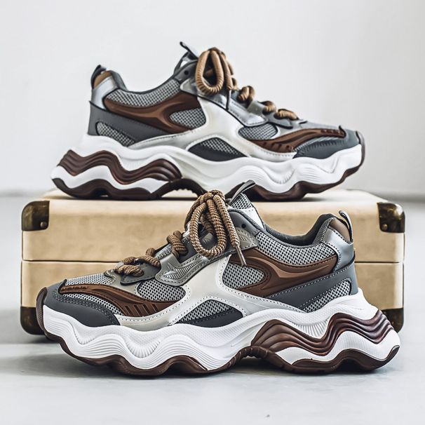 Lässige Herren-Sneakers, atmungsaktives Mesh, dicke Sohle, Papa-Schuhe, modische Schnürschuhe, bequeme Wanderschuhe für den täglichen Gebrauch_voghion.com