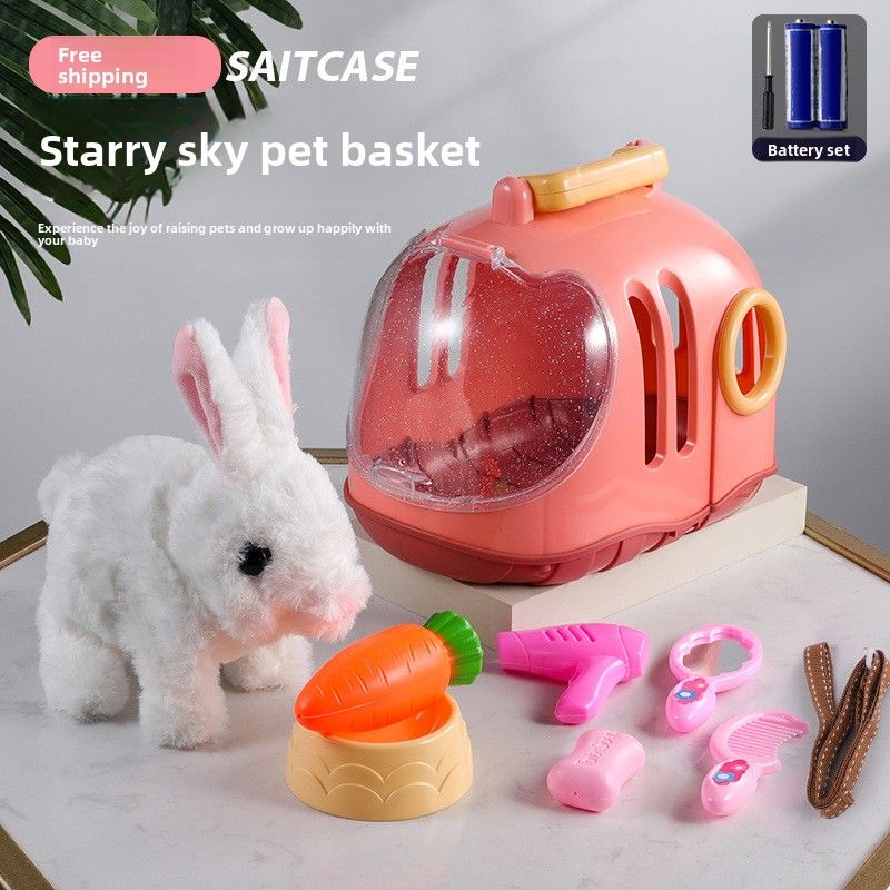 Kleine weiße Kaninchen-Plüschpuppe, Simulationstier-Puzzle, multifunktionaler elektrischer Hund, der Kinder im Alter von 3–46 Jahren spazieren führt_voghion.com