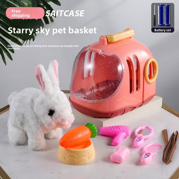 Kleine weiße Kaninchen-Plüschpuppe, Simulationstier-Puzzle, multifunktionaler elektrischer Hund, der Kinder im Alter von 3–46 Jahren spazieren führt_voghion.com