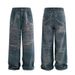 Herrenjeans im Vintage-Kettenprint – Entspannte Baggy-Hose mit geradem Bein und 3D-Details (S-XL, Blau)_voghion.com