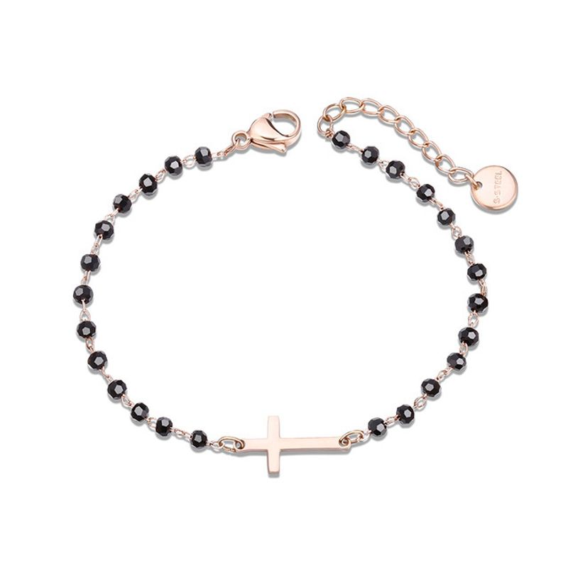 Braccialetto di coppia semplice in oro rosa con perline in acciaio al titanio di alta qualità con quadrifoglio per donna in stile coreano_voghion.com