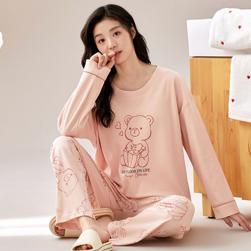 Pajamas for women in spring 2023 new long sleeved pure cotton cute cartoon autumn and winter home suit set can be worn_voghion.com
