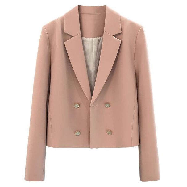 Jachetă scurtă roz pentru femei, design de nișă pentru femei, costum de student în stil britanic_voghion.com