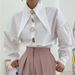 Abbigliamento da donna coreano chic nicchia versatile colletto a punta chic con una sola fila di bottoni in perla design camicia a maniche a sbuffo ampia per le donne_voghion.com
