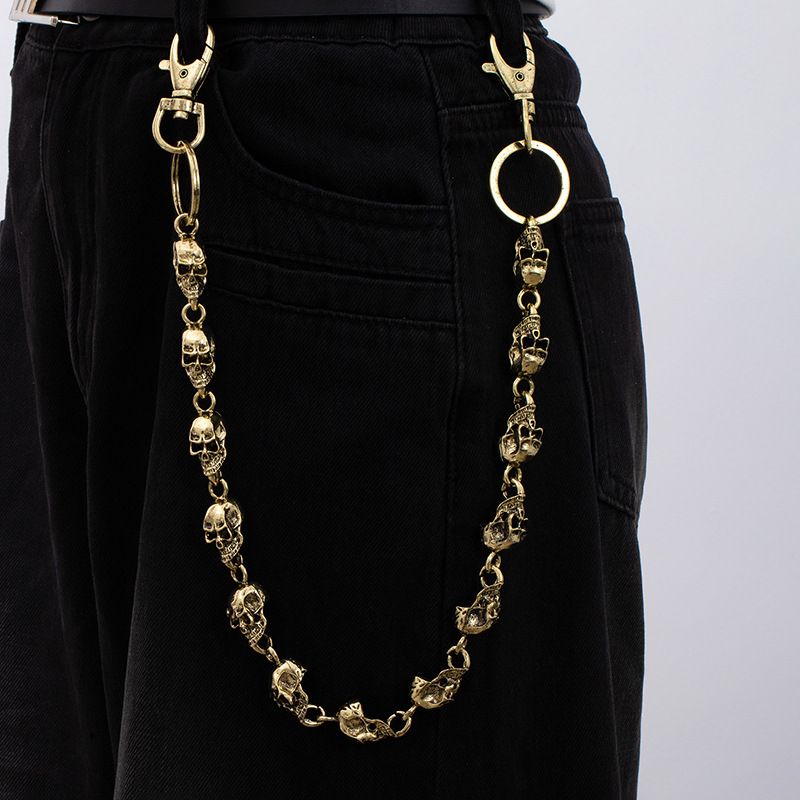 Gothic Punk Skull Head Metal Waist Chain For Jeans - Hip Hop Streetwear Accessory For Men & Women (Antique Silver/Gun Black/Antique Gold)_voghion.com